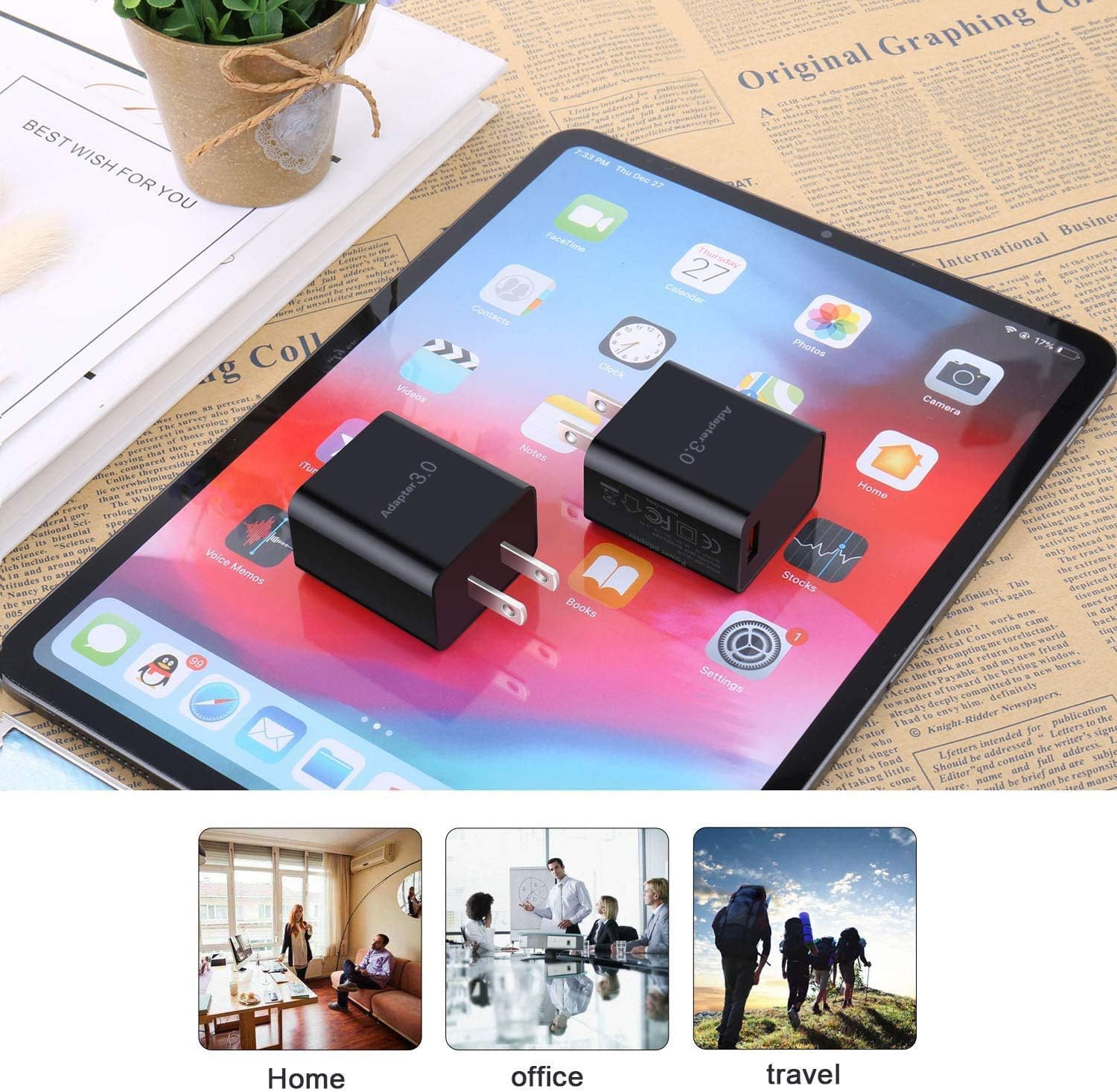 USB Wall Charger, Besgoods 5V 3A Fast Charging Block 3.0 Power Adapter 18W Compatible with Wireless Charger iPhone 16