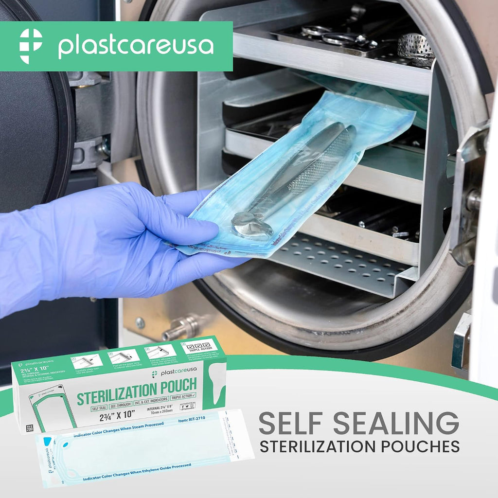 200 2.75 x 9 Self-Sterilization Pouches for Cleaning Tools, Autoclave Sterilizer Bags for Dental Offices, Pouch for