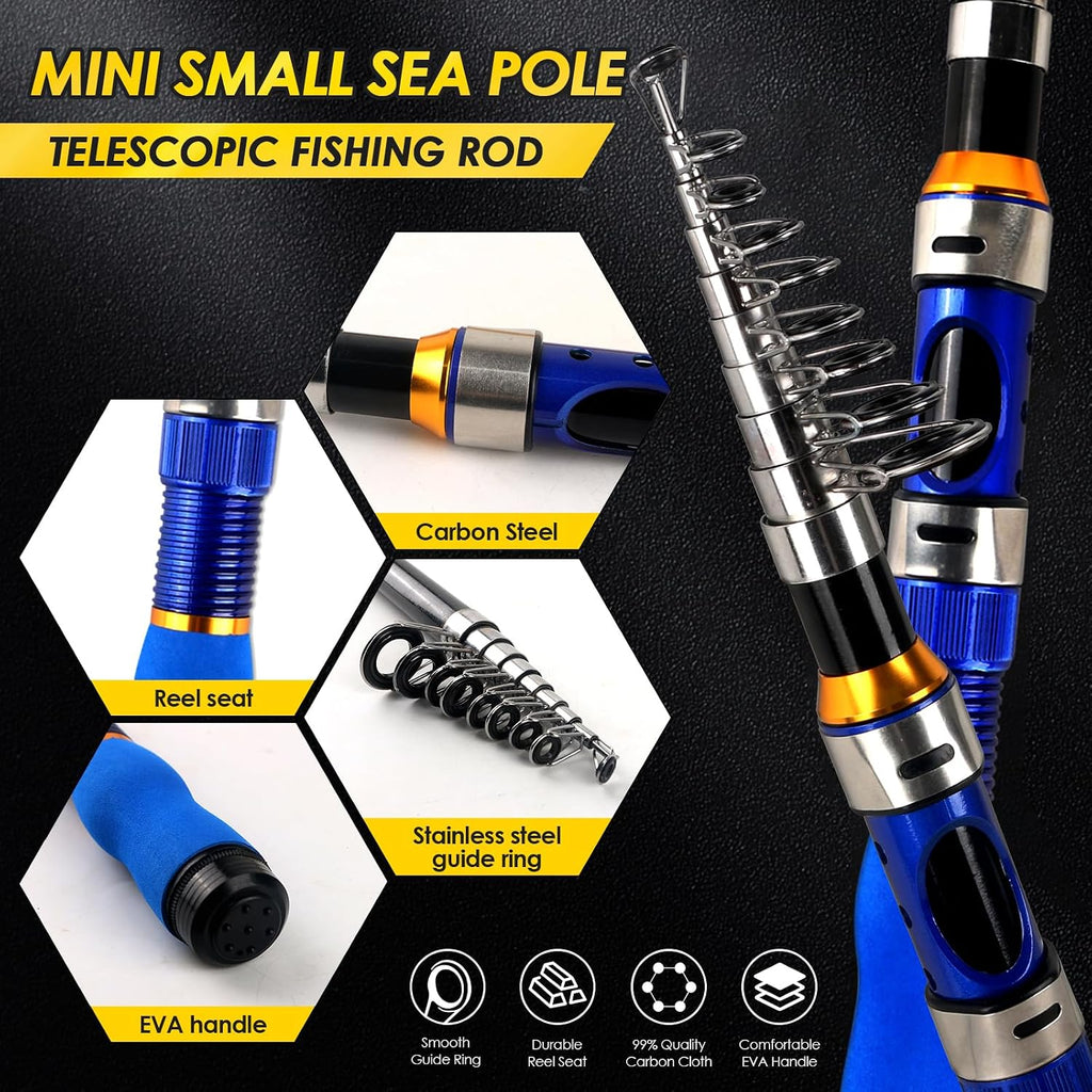 2-Pack 6.89FT Telescopic Fishing Rod Reel Combo Tackle Box Travel Carry Bag | Collapsible Pole Spinning Reel Lure