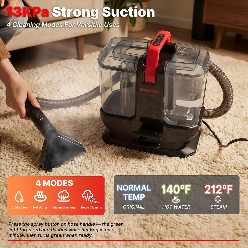 Portable Carpet Cleaner Machine with Steam & Heating, 5430270 | 4 Cleaning Modes, Versatile Attachments