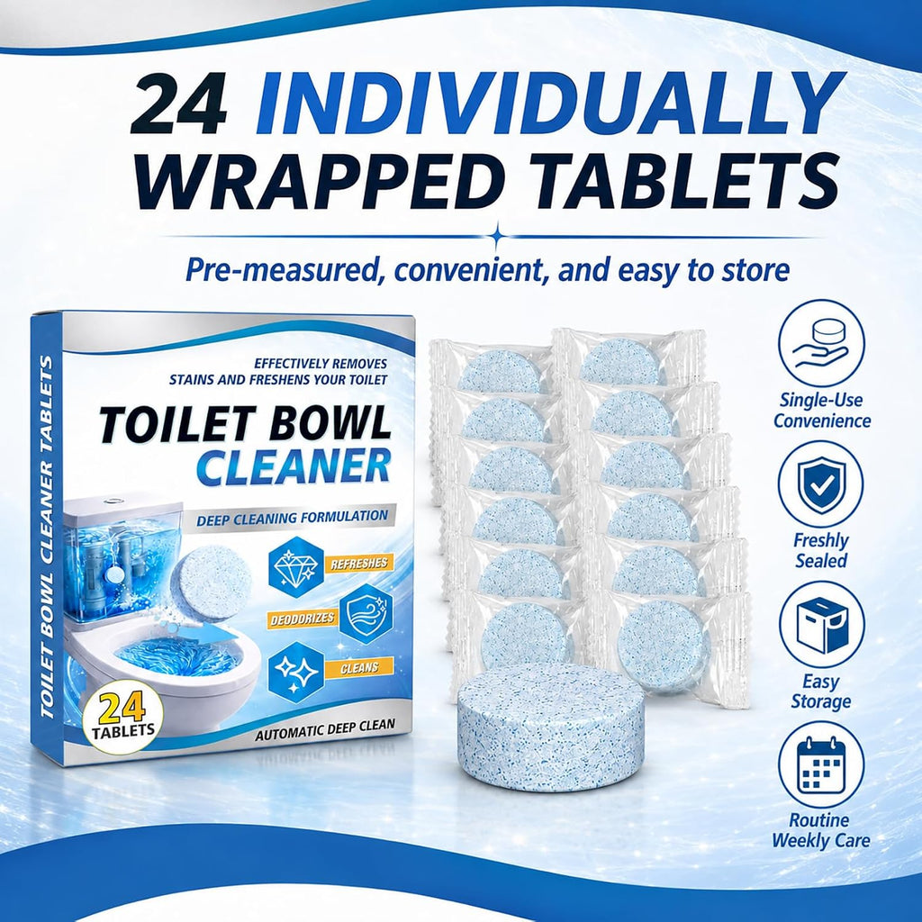 Toilet Bowl Cleaner Tablets 24 Pack, Drop-In Toilet Bowl Deodorizer Tabs, Helps Remove Stains, Limescale & Odor