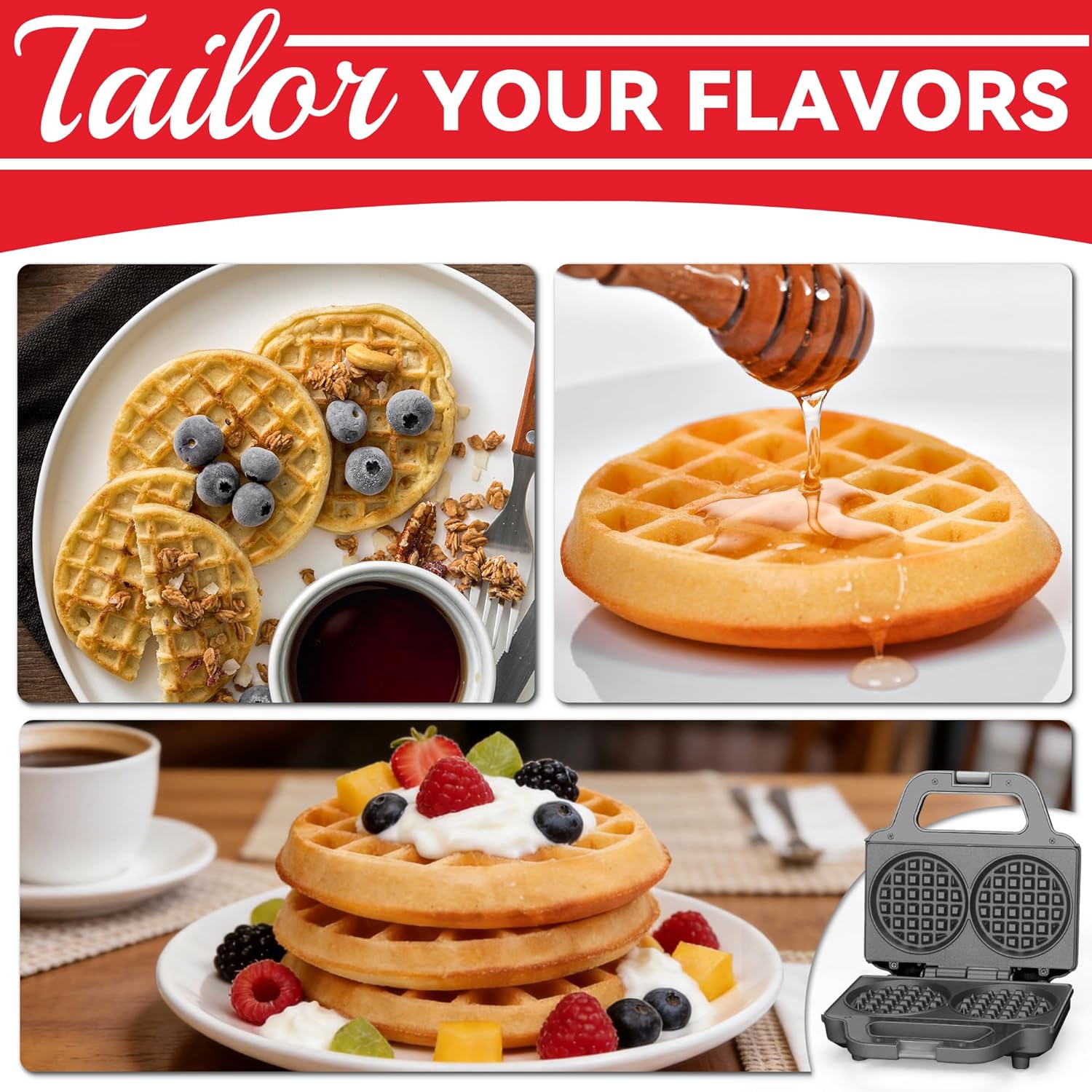 4 Inch Double Mini Waffle Maker Machine, Chaffle Maker, Waflera Electrica, Small Waffle Iron for Waffles, Keto