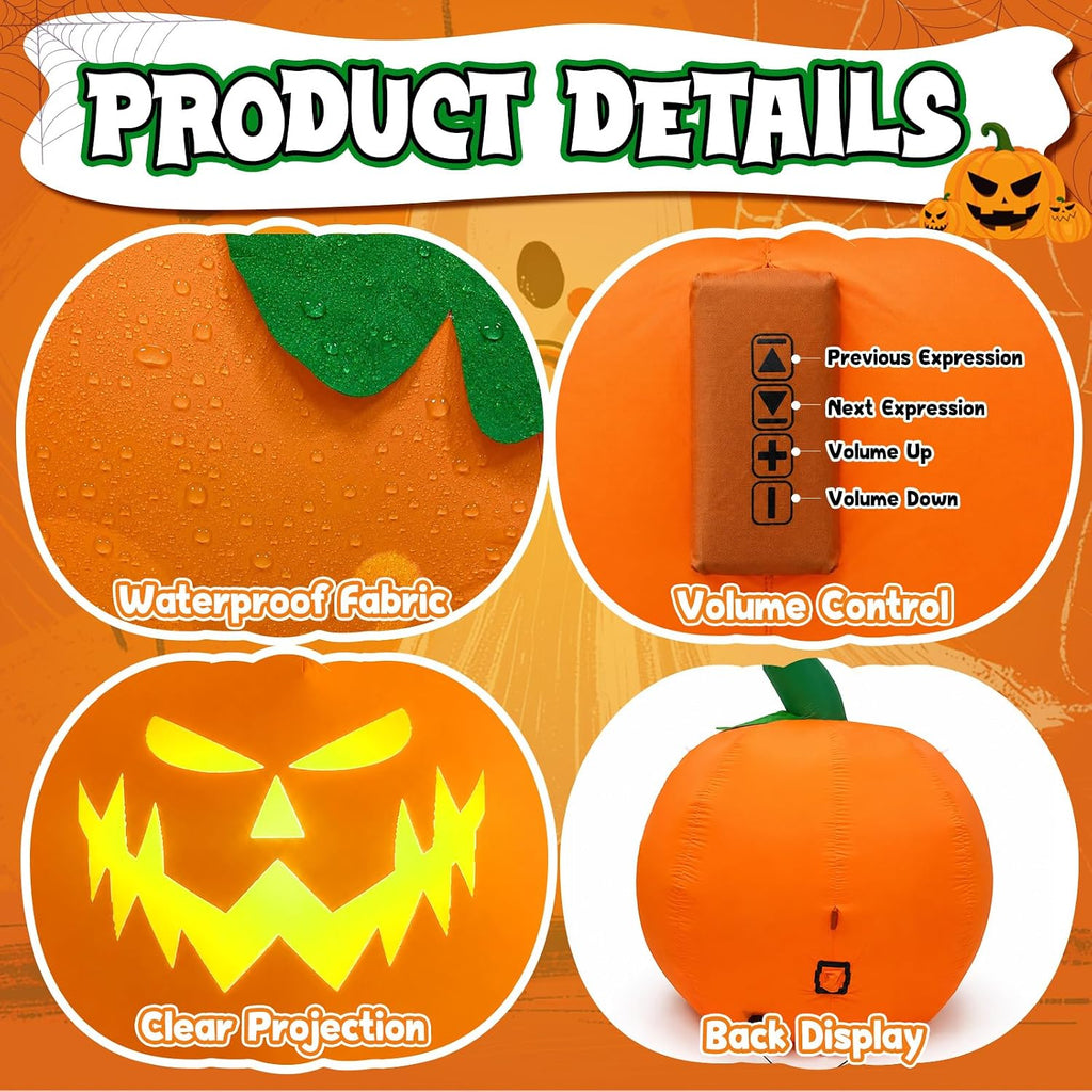 5FT Halloween Inflatables Outdoor Decorations with Projector Face and Music | Halloween Inflatable Pumpkin, Eight