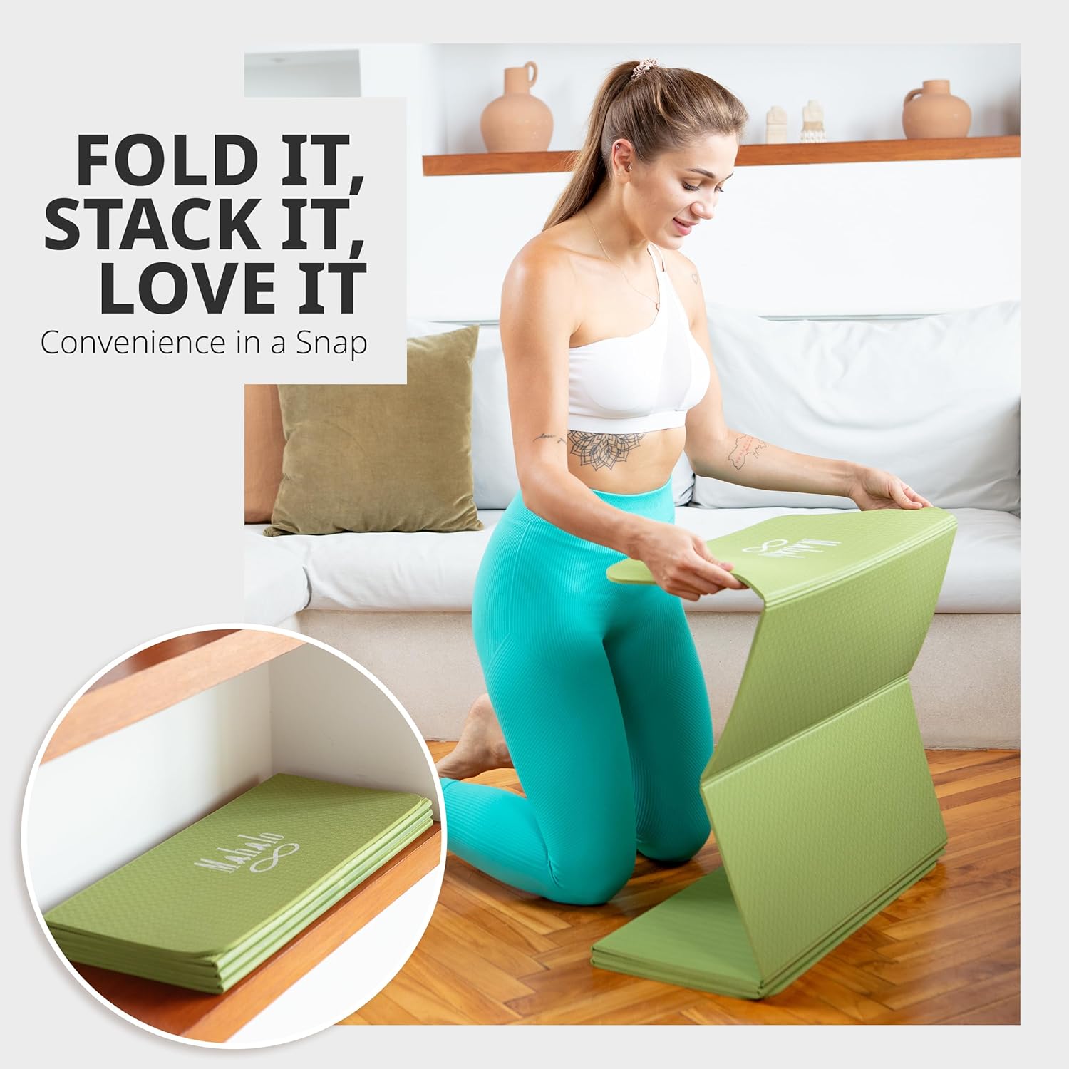 Foldable Yoga Mat + Carry Bag, 6mm 7-fold Workout Mat, Easy to Store, Anti-Slip Folding Exercise Mat for Yoga
