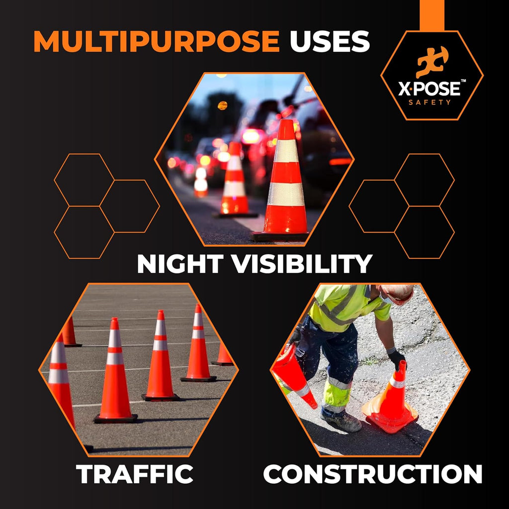 Traffic Cone Reflective Collar 4" & 6" High Intensity Prismatic (HIP) Reflective Tape Band, Peel & Stick Cone