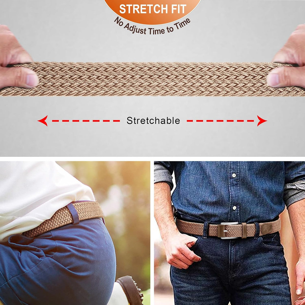 BULLIANT Men's Woven Braided Stretch Web Golf Belt 1 3/8"-Gift Boxed