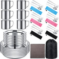 Outdoor Camping Cookware Mess Kit Polished Stainless Steel Dishes Camping Utensils Portable Tableware with Plates