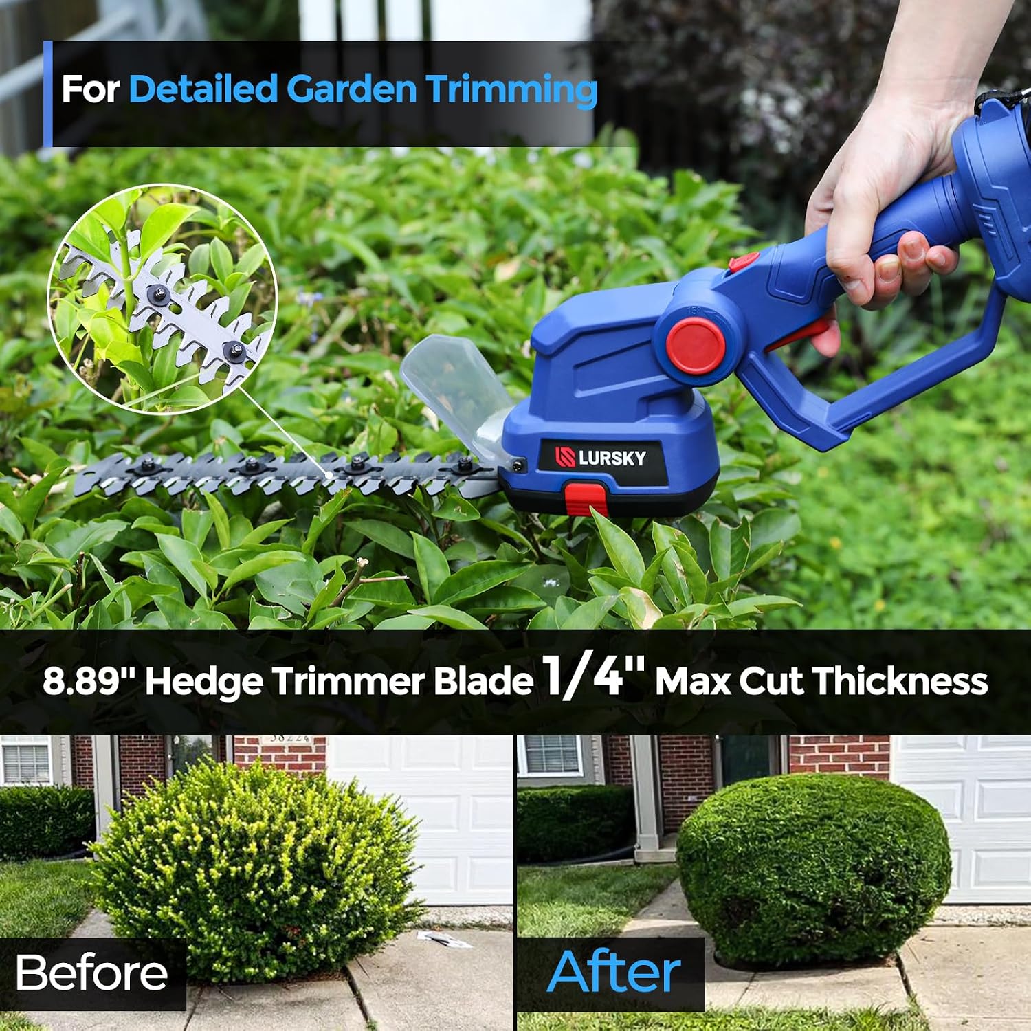 Cordless Hedge Trimmer with Battery 2.0Ah, 2-in-1 21V Grass Shears | Handheld Electric Shrub Trimmer Kit for Garden