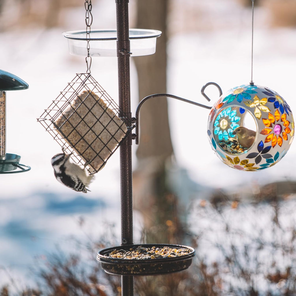 Backyard Expressions 90" Bird Feeding Station for Outdoors, Heavy Duty Bird Feeder Pole with Squirrel Baffle