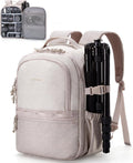 2 in 1 Small Camera Backpack for DSLR, Fits 12.9" iPad, Beige | Small SLR Camera Bags for Photographers with Shoulder