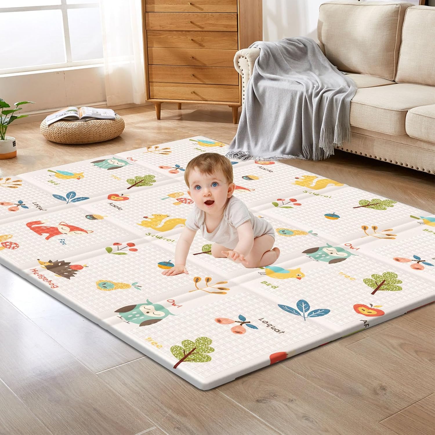 Baby Play Mat, 50 x 50 Inch Play Mat Perfect for Use Baby Playpen, Foldable Baby Foam Playmat for Floor, Portable
