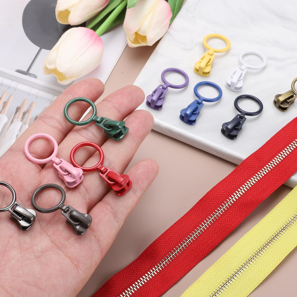 20Pcs Zipper Sliders, #5 Metal Zipper with Zip Pull Loop Pink