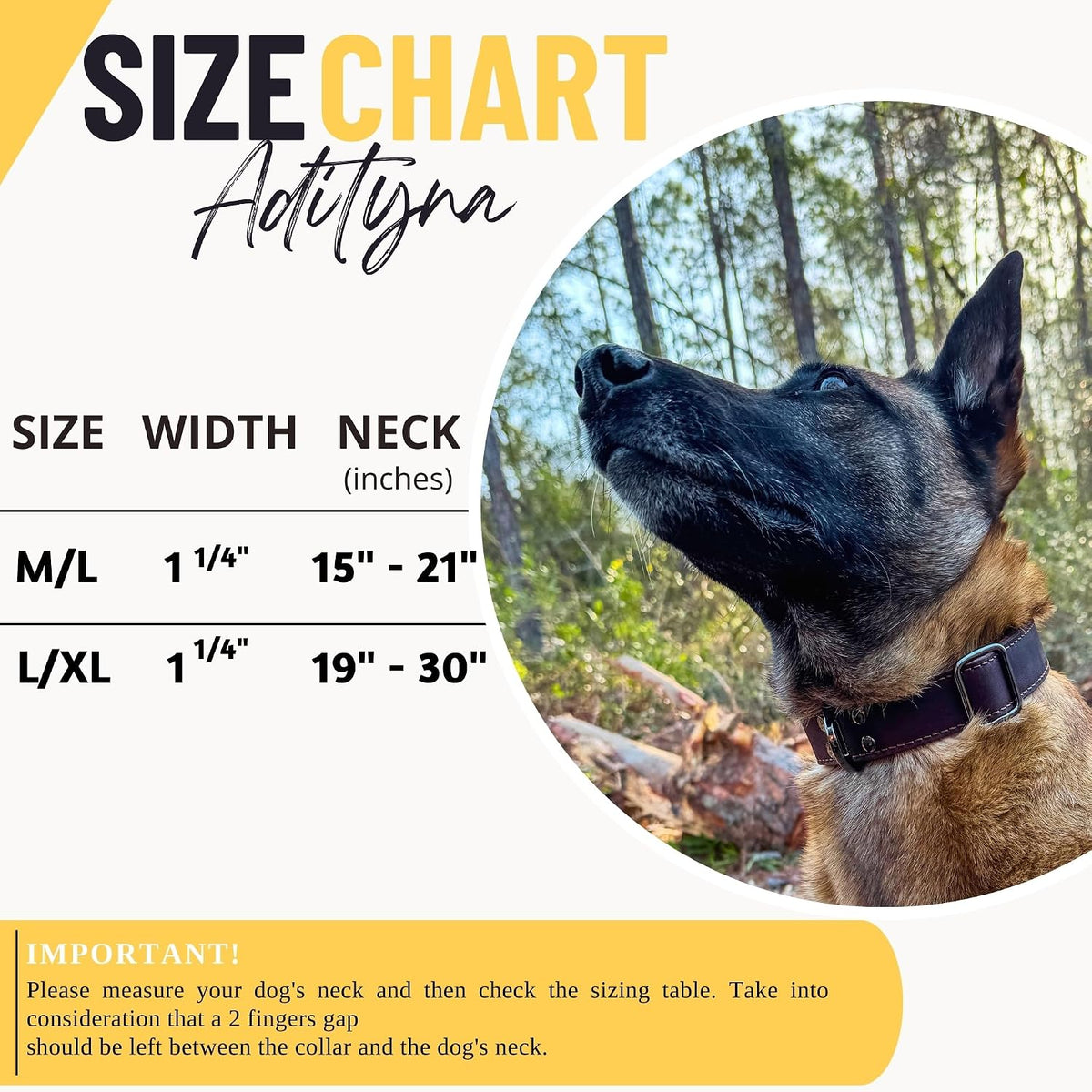 Leather Dog Collar for Large & Extra Large Dogs, Adjustable 19-30"