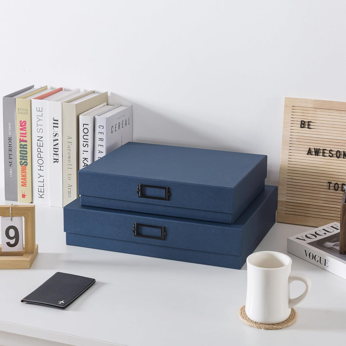 Legal Size Document Storage Boxes with Lids, Set of 2, Blue