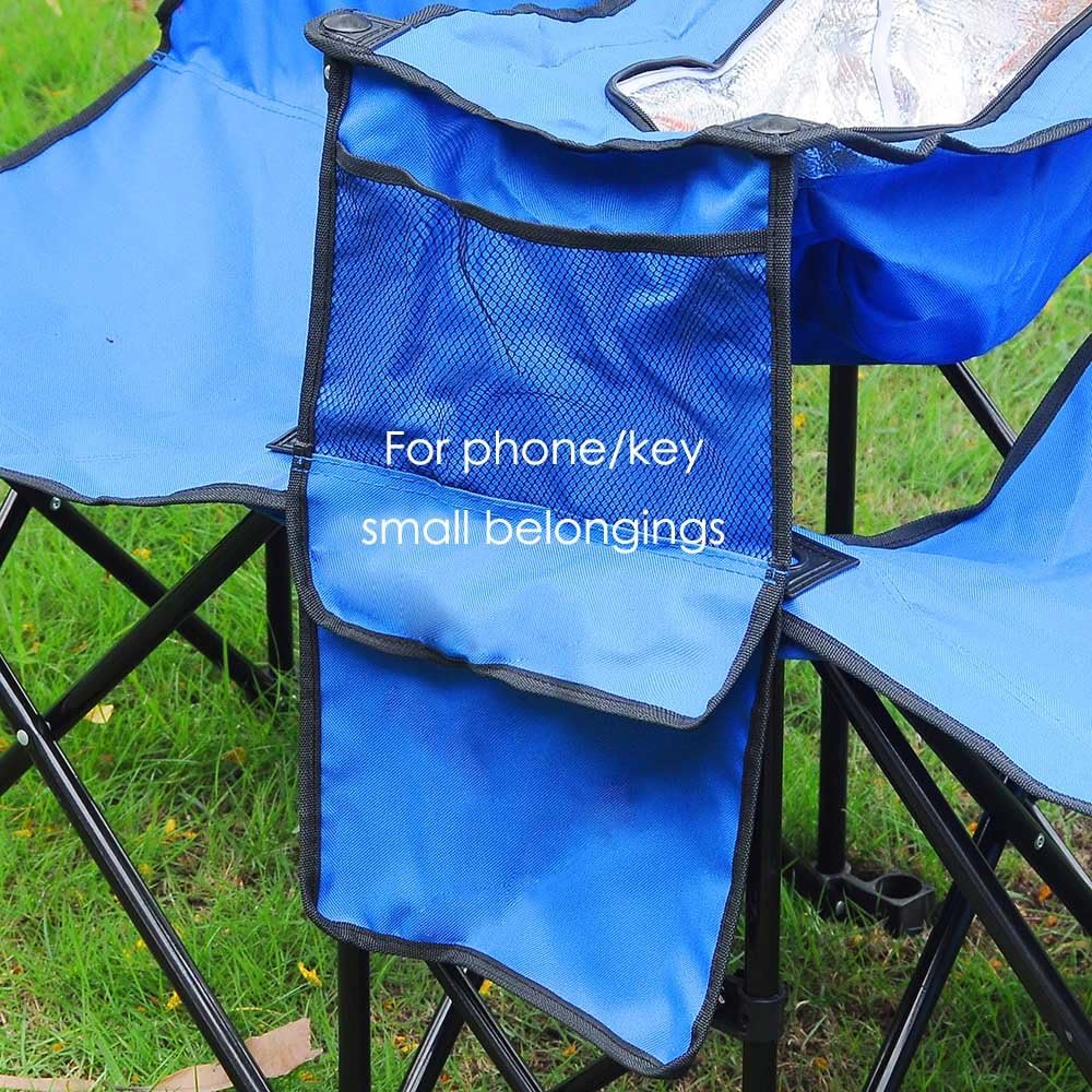 Double Folding Chair w Umbrella Table Cooler Fold Up Picnic Camping Beach Garden