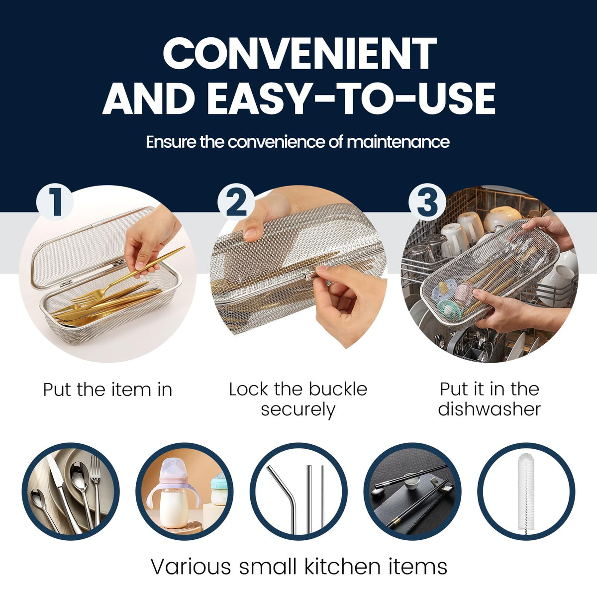 Dishwasher Basket, 304 Stainless Steel Fine Mesh for Small Kitchen Items