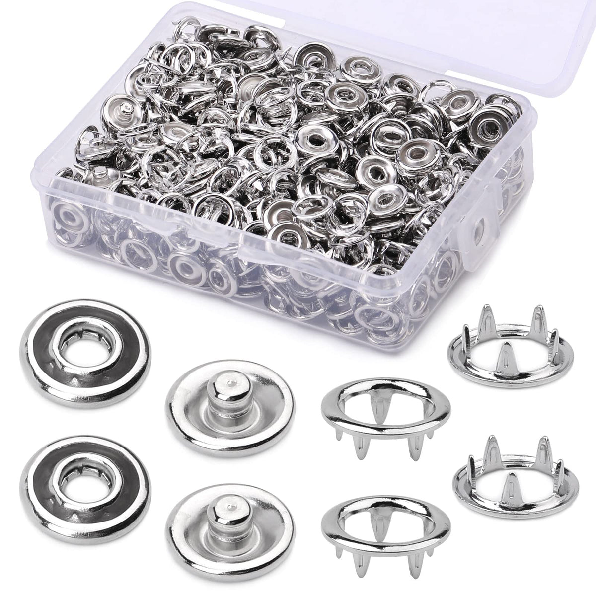 150 Sets Snap Button, 9.5mm Metal Silver Snaps Buttons for Crafting