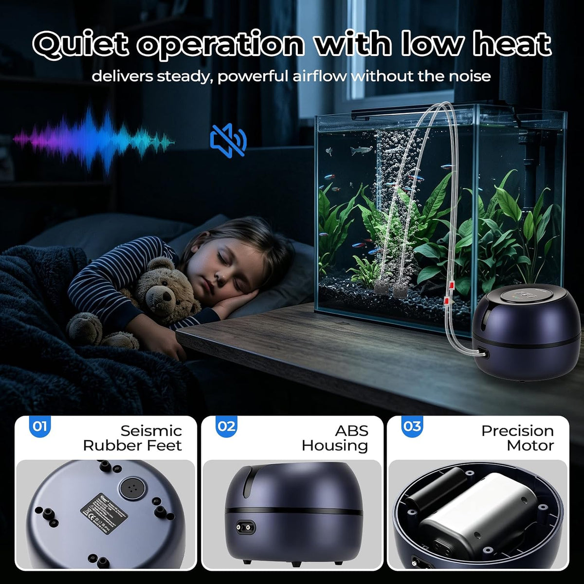 Battery Powered Aquarium Air Pump with Digital Display,Feed Mode,12W