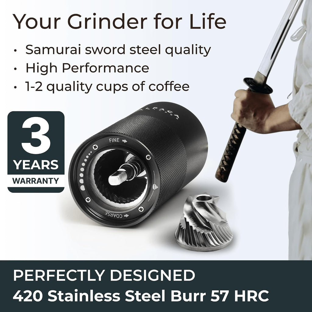 Premium Manual Coffee Grinder for Espresso, Pour Over & French Press with Stainless Steel Conical Burr, Precision