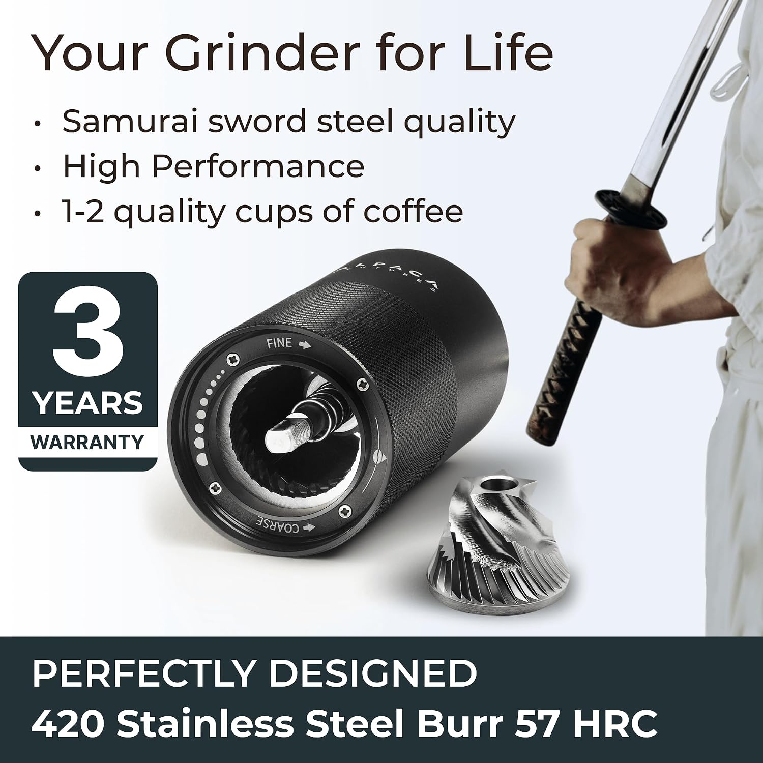 Premium Manual Coffee Grinder for Espresso, Pour Over & French Press with Stainless Steel Conical Burr, Precision