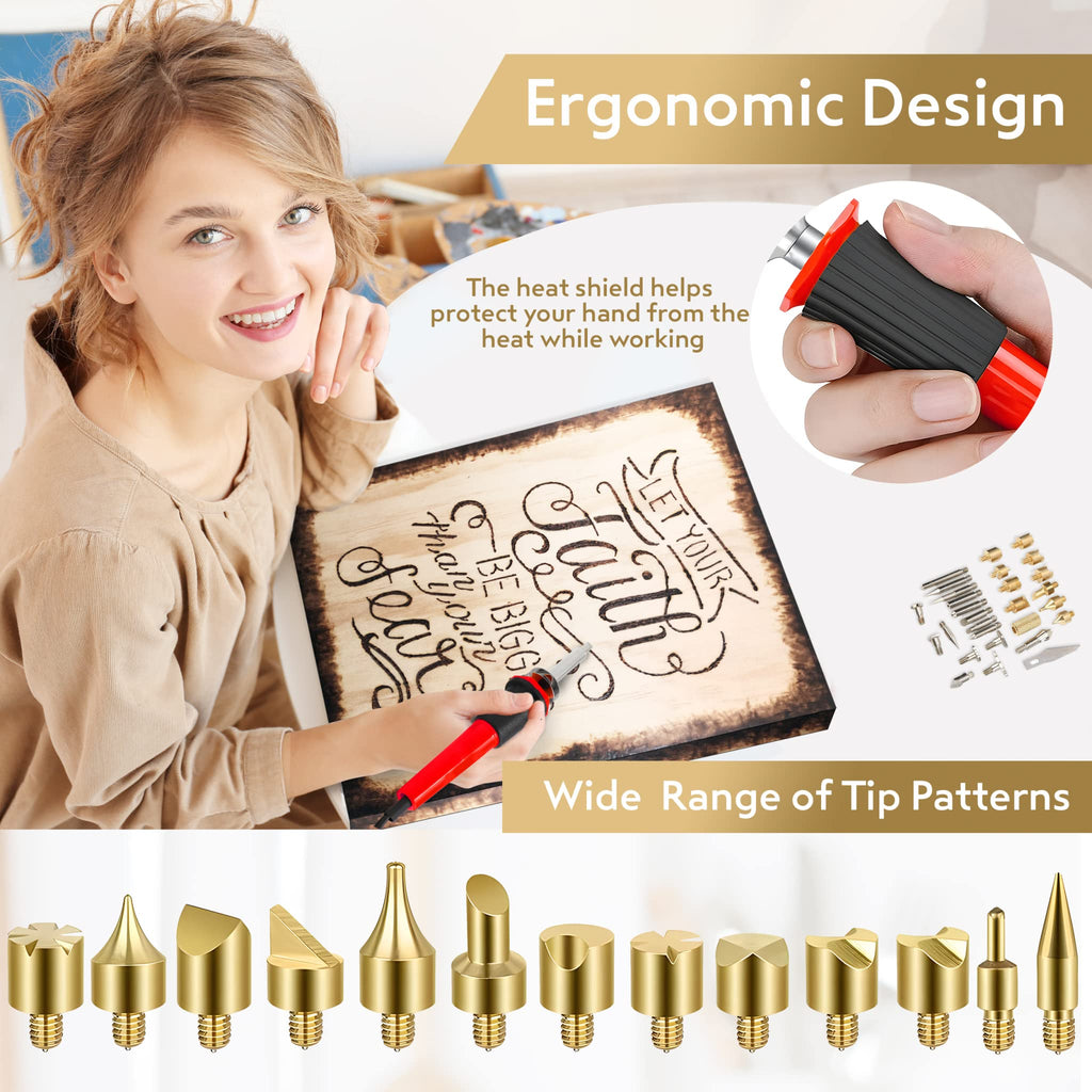 Professional Wood Burning Kit with Letters - Pyrography Pen Fully Adjustable Temperature With safety Stand - 27 Tips