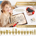 Professional Wood Burning Kit with Letters - Pyrography Pen Fully Adjustable Temperature With safety Stand - 27 Tips
