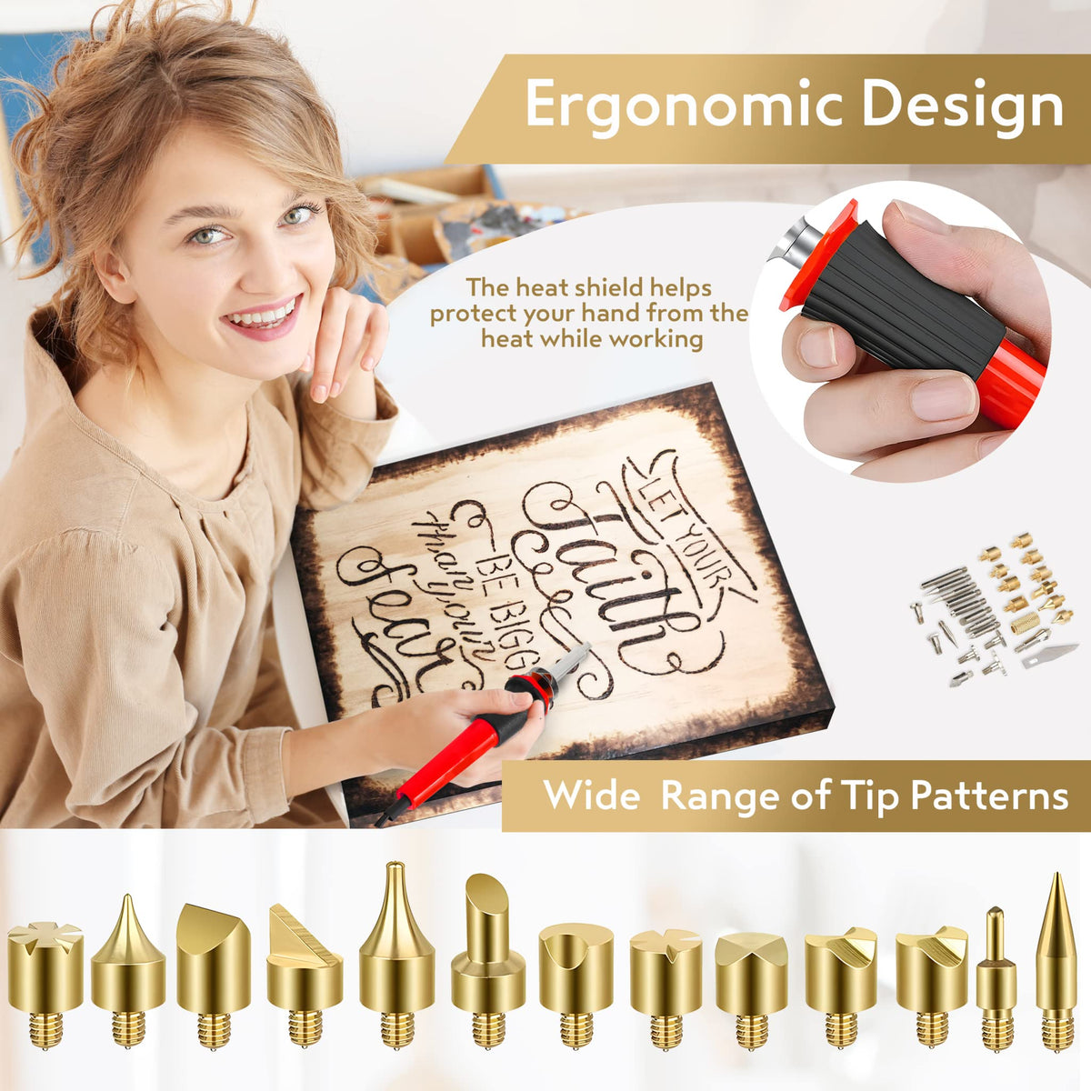 Professional Wood Burning Kit with Letters - Pyrography Pen Fully Adjustable Temperature With safety Stand - 27 Tips