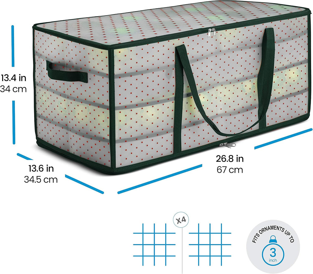 Christmas Ornament Storage Box Plastic - Stores 128 3" Ornaments with Individual Trays - Ornament Organizer Storage