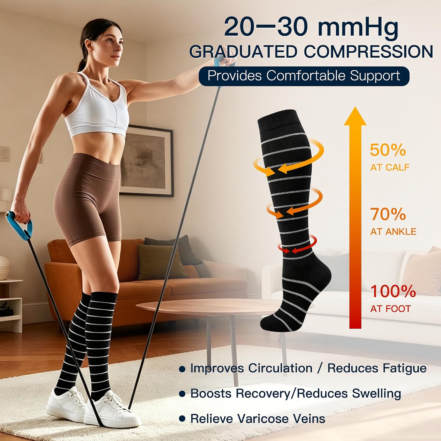 6 Pairs Wide Calf Compression Socks for Men Women 20-30 mmHg Knee High