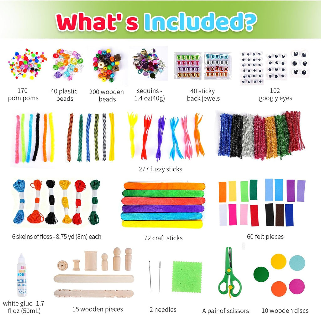 Arts and Craft Kit – A DIY 3.8 Pounds of Hobby Craft Supplies & Materials Box for Creative Art Projects for Kids Age