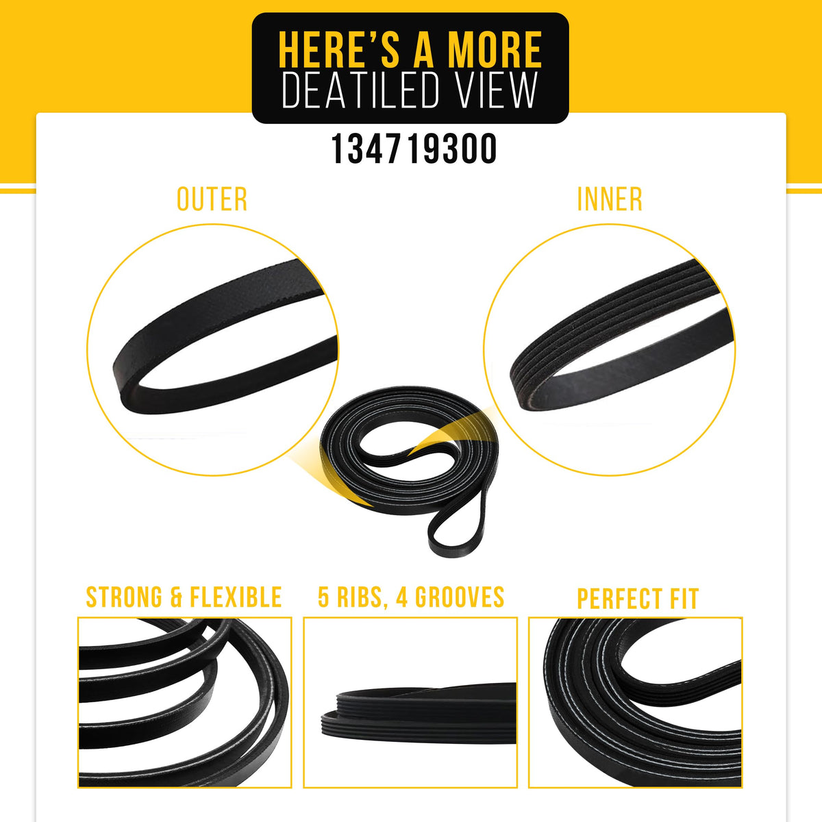 Dryer Drive Belt for Frigidaire ELFE733CAW0