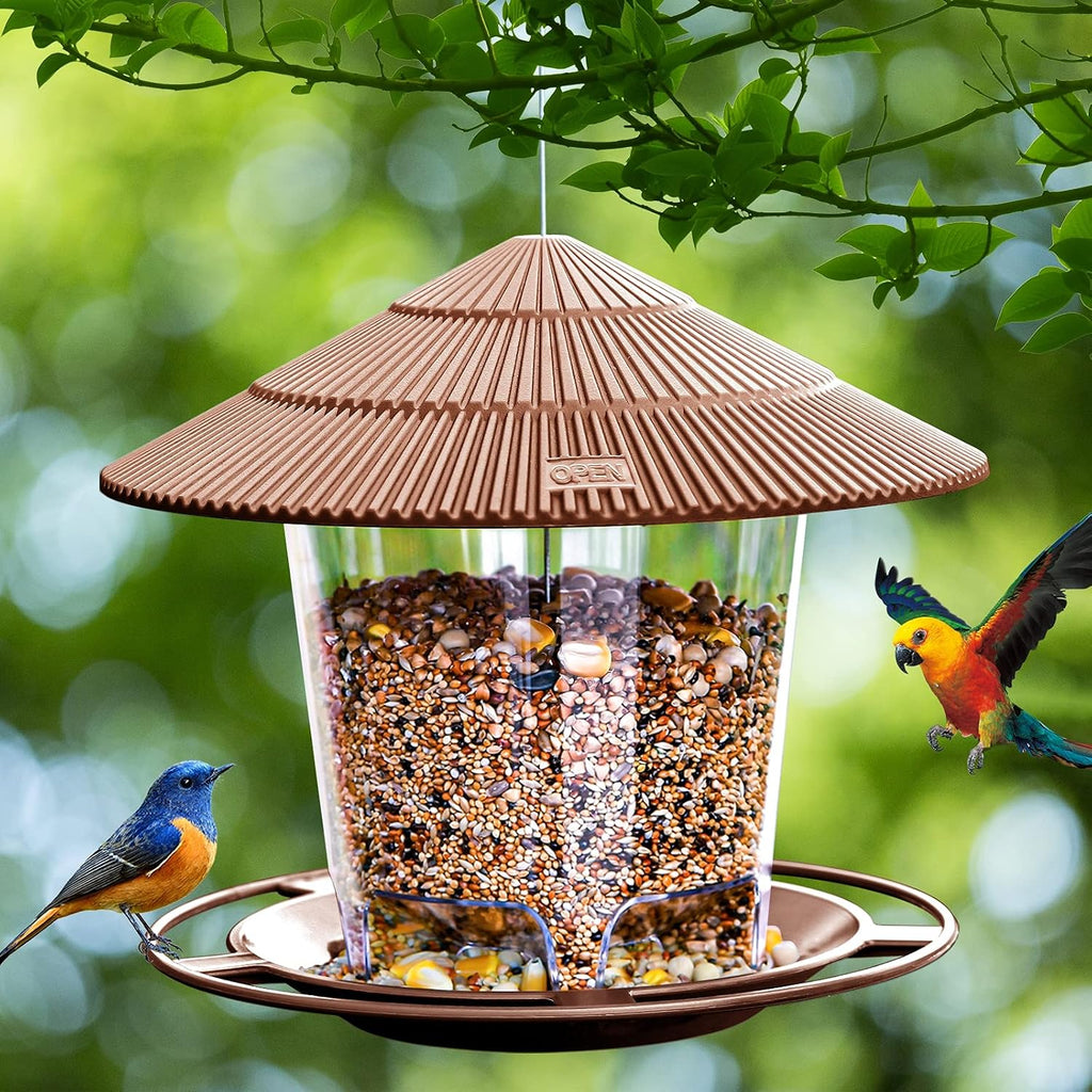 Bird Feeder Outdoor Hanging for Wild Bird Seed, Brown