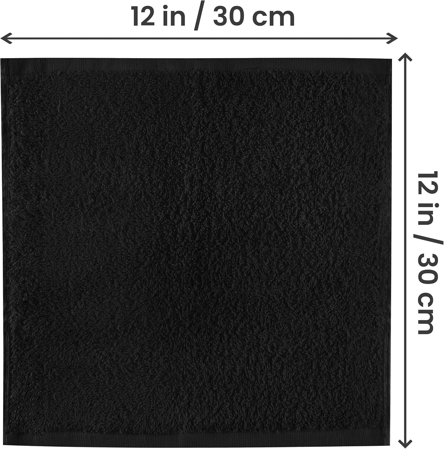 24 Pack Washcloths, 12x12 in, 100% Cotton, Black | Premium 100% Ring Spun Cotton Face Cloths - Highly Absorbent, Fast