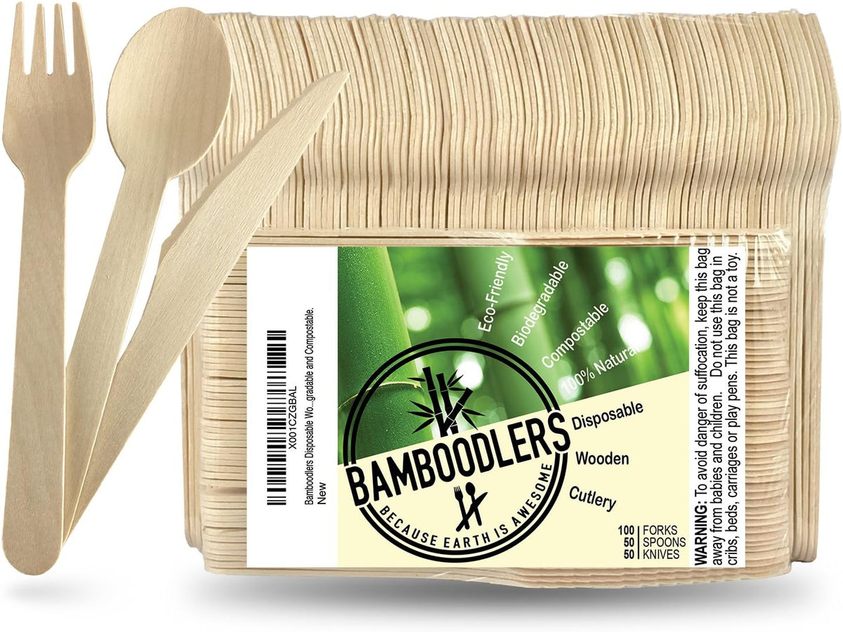 Disposable Wooden Cutlery Set | 100% All-Natural, Eco-Friendly, Biodegradable, and Compostable - Because Earth is