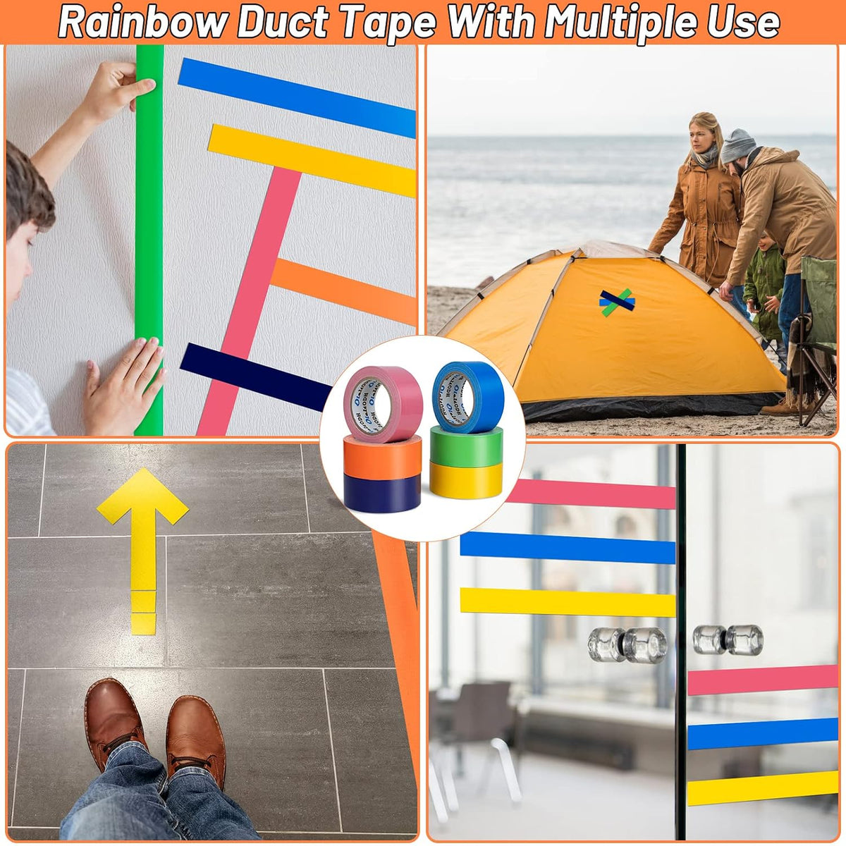 Rainbow Colored Duct Tape, 6 Pack, 2 Inch x 180 Yards