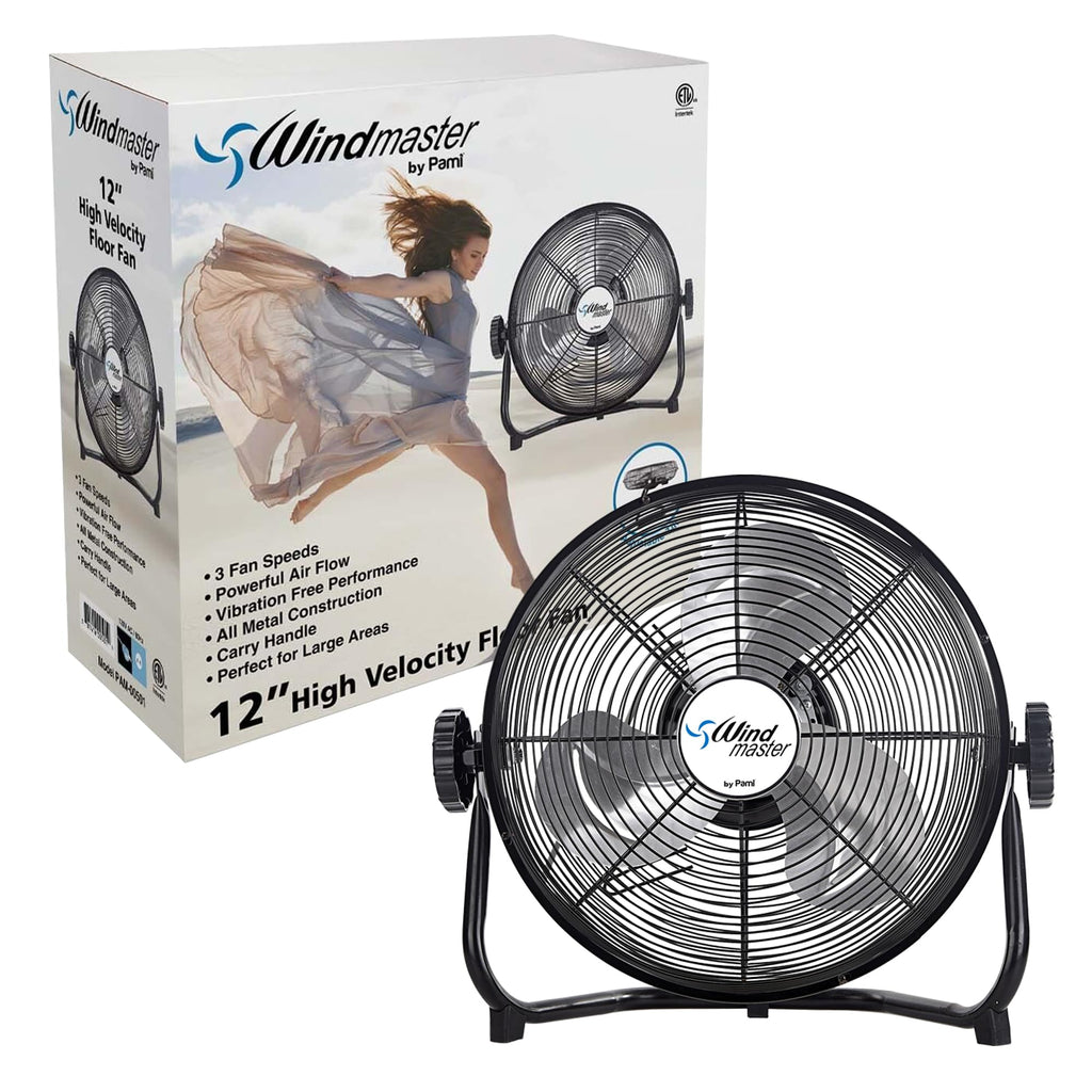 12 in High-Velocity Floor Fan,3 Speed,Adjustable Head,Metal,Heavy Duty