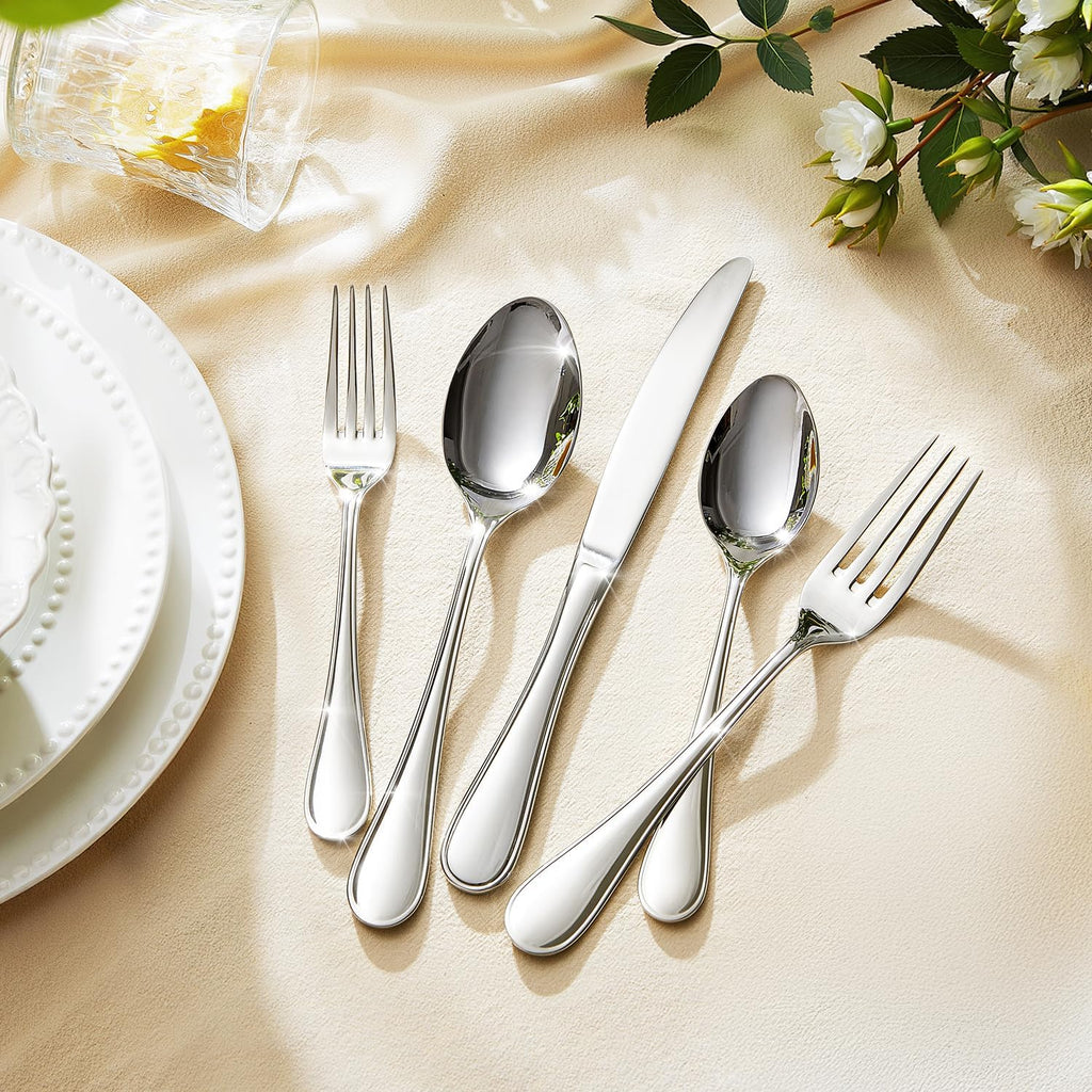 18/10 Stainless Steel Silverware Set for 12, 60 Piece Teardrop Flatware Set