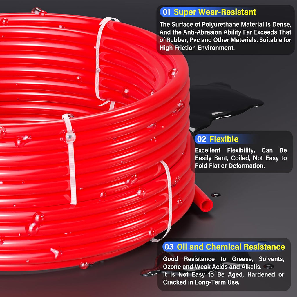 TAILONZ Red 6mm OD Nylon Air Brake Hose 32.8ft