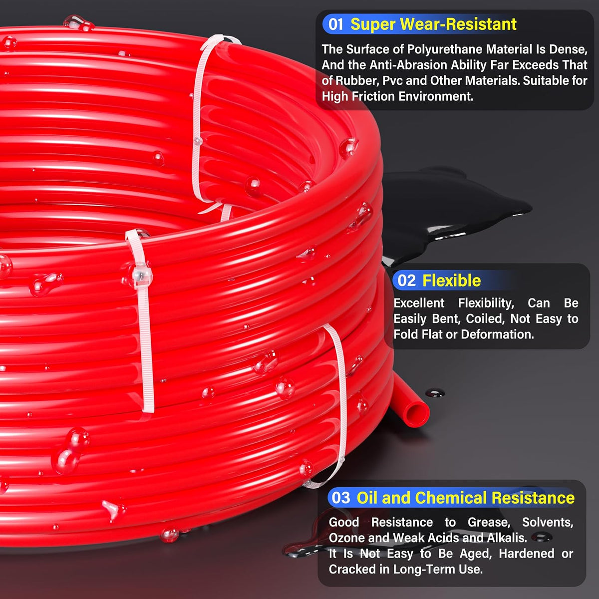 TAILONZ Red 6mm OD Nylon Air Brake Hose 32.8ft