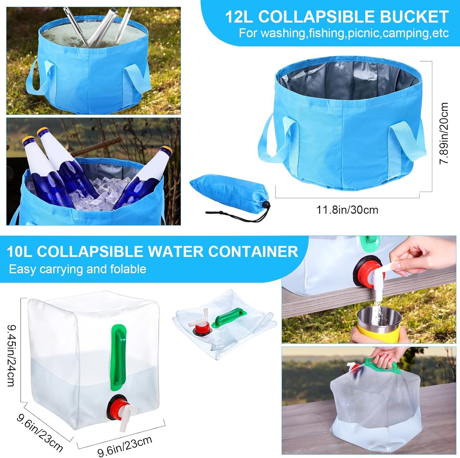 42 Pcs Camping Cookware Mess Kit, Non Stick Lightweight Pots Pan Kettle, Collapsible Water Container and Bucket