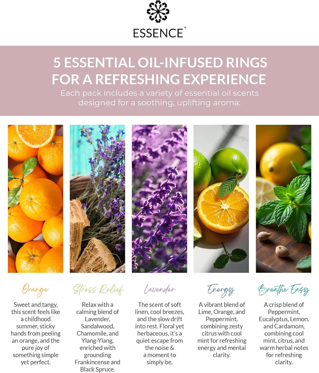 Essence Nasal Diffuser Self Care Bundle – Essential Oil Silicone Nose Rings for Stress, Energy & Mental Clarity –