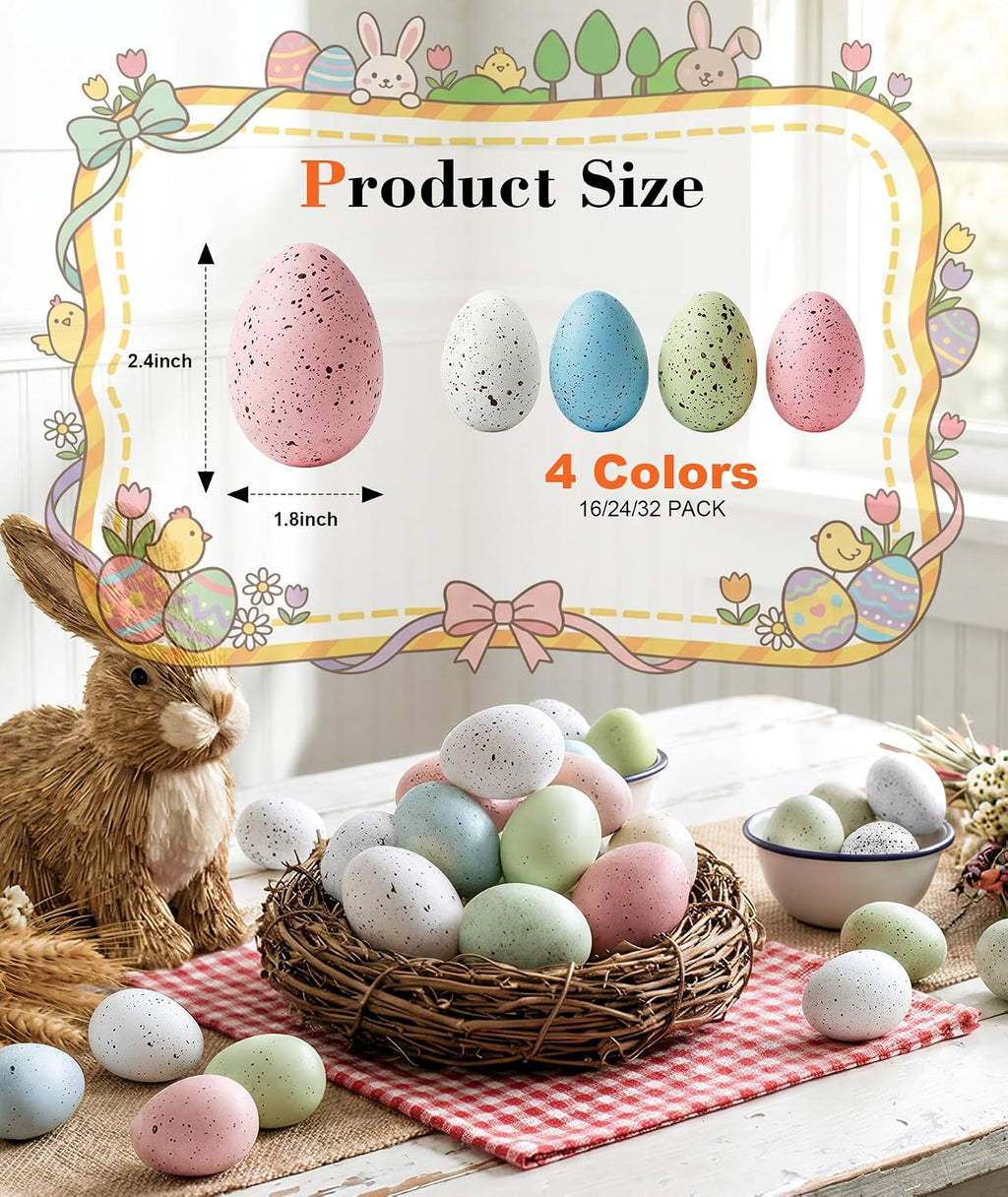 Easter Speckled Eggs Decorations - Bulk Plastic Easter Eggs for Spring Decor Displays, 2.4In Realistic Speckled Eggs