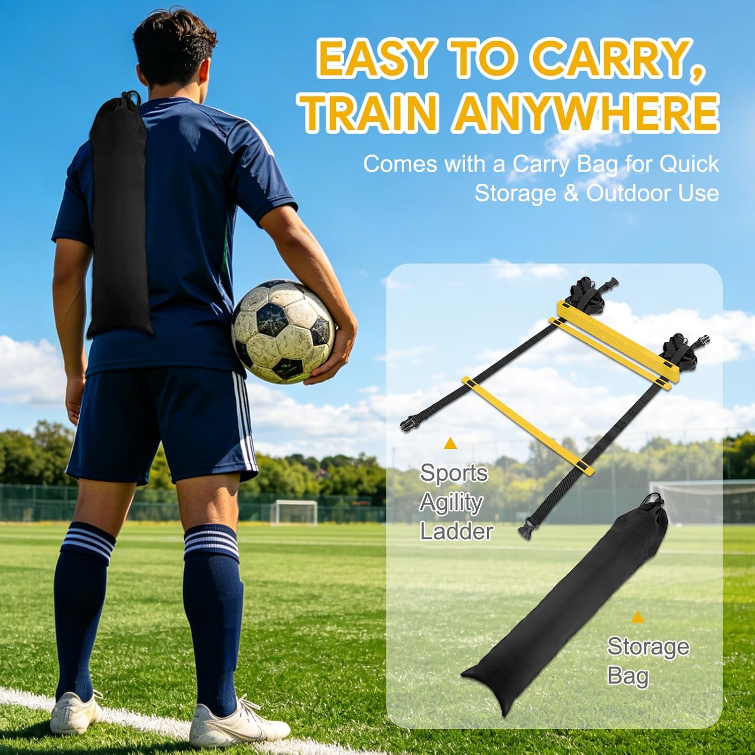 20ft Agility Ladder with Carry Bag, Portable Footwork Drills for Athletes | Speed Ladder Sports Equipment for Fitness