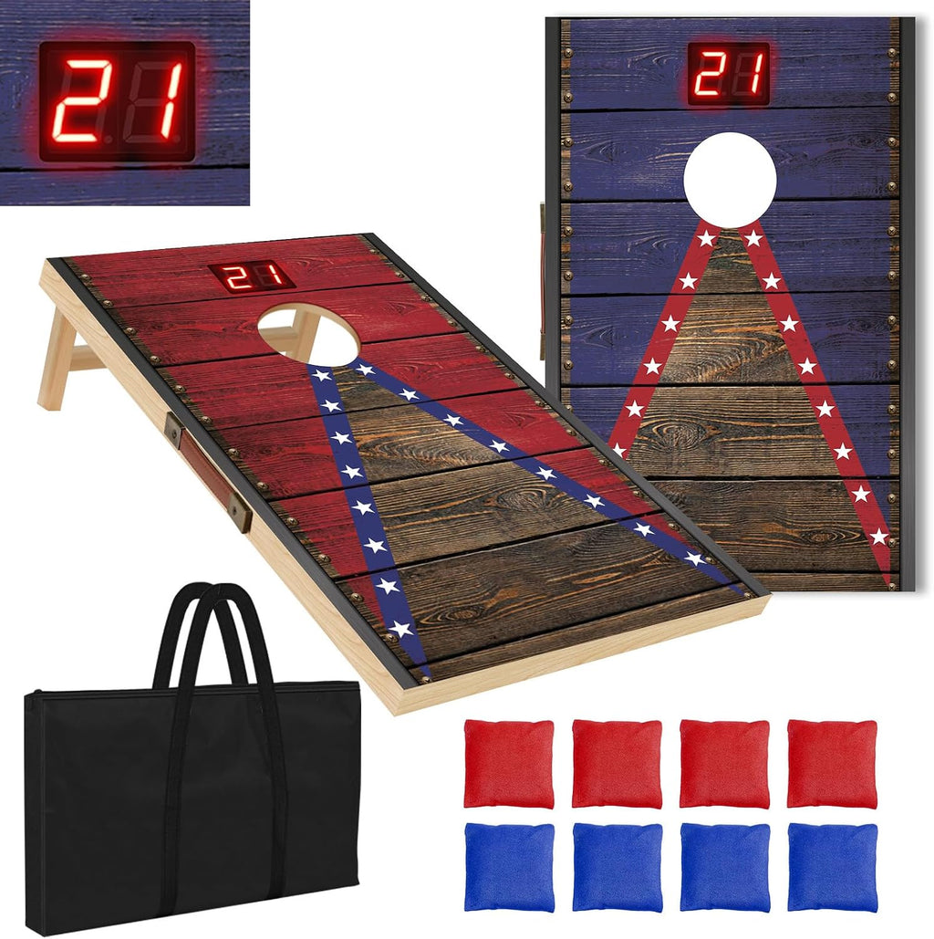 Cornhole Board Set with Automatic Score Counter 4x2ft 3x2ft 2x1ft | Solid Wood Frame, Corn Hole Games for Parks