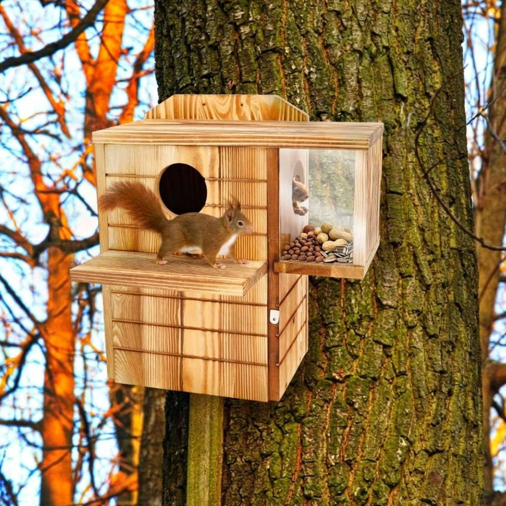 2in1 Squirrel House Wooden Feeder Multi Platform,1 Floor, 2 Exit