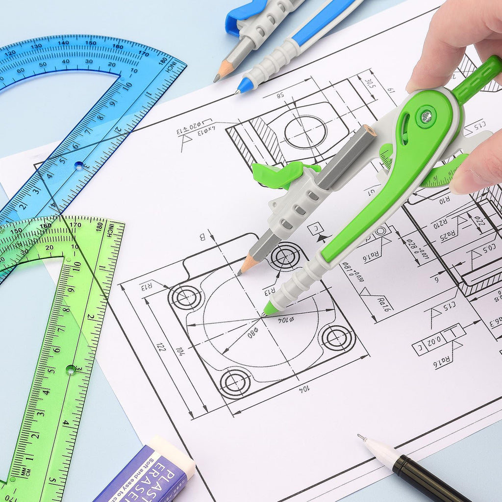 180-Degree Protractor and Compass Set 3 Colors | Precision drawing, 180° measurement, Student geometry