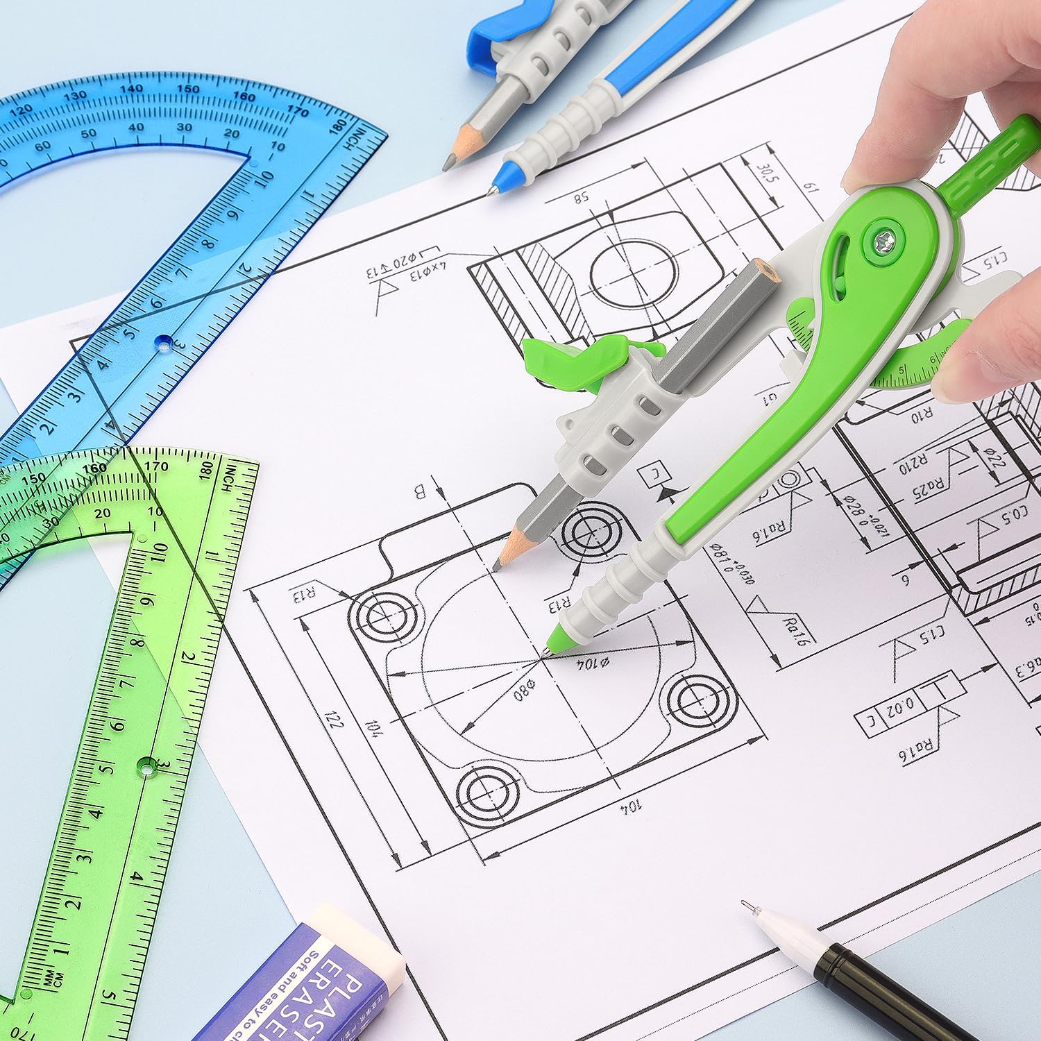 180-Degree Protractor and Compass Set 3 Colors | Precision drawing, 180° measurement, Student geometry