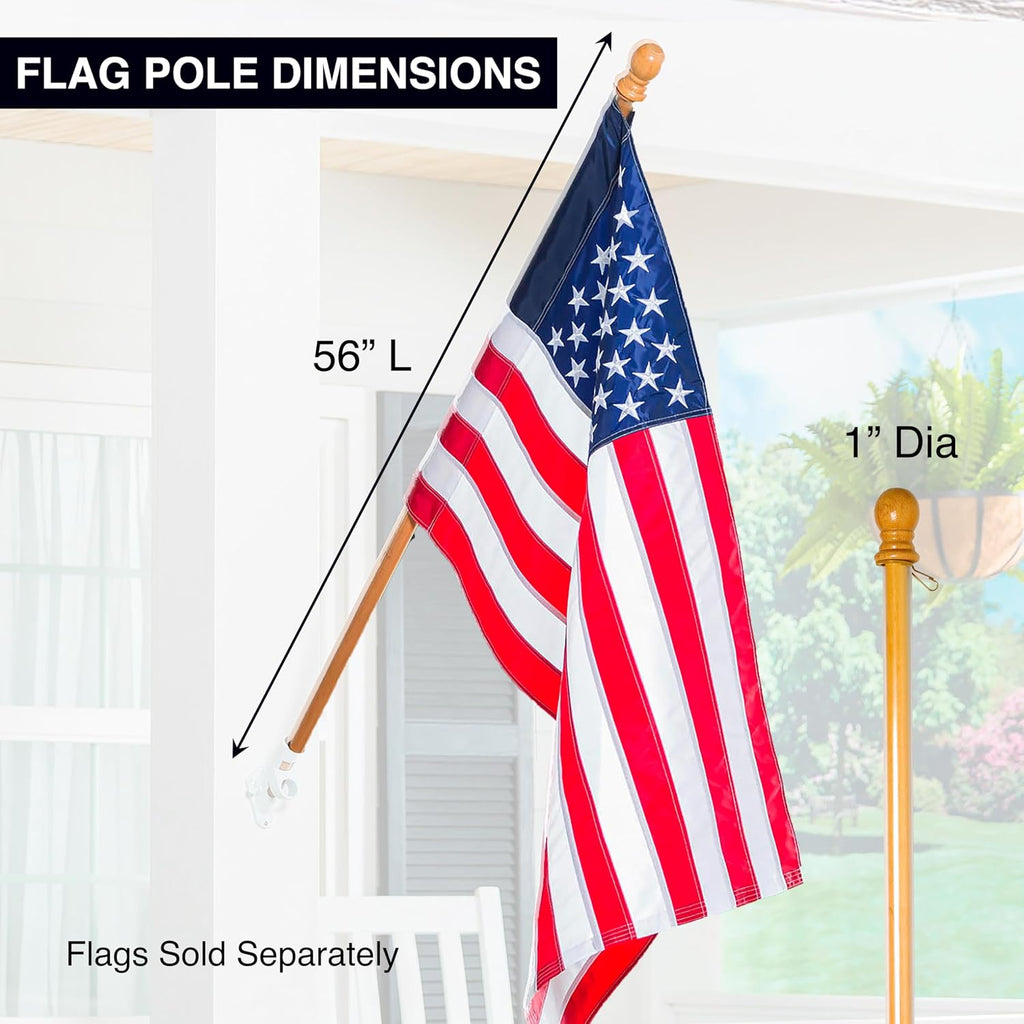 56" Solid Wood Flag Pole with One Clip and Anti-Wrap Tube for 3'x5' Estate Flag with Pole Sleeve, Outdoor