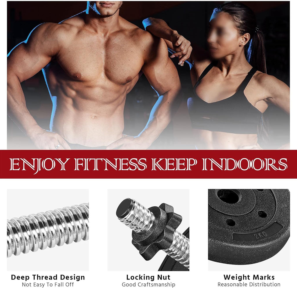 Adjustable Dumbbell Set Free Weights with Spinlock Collars, Black | Concrete-filled plastic plates, iron bar