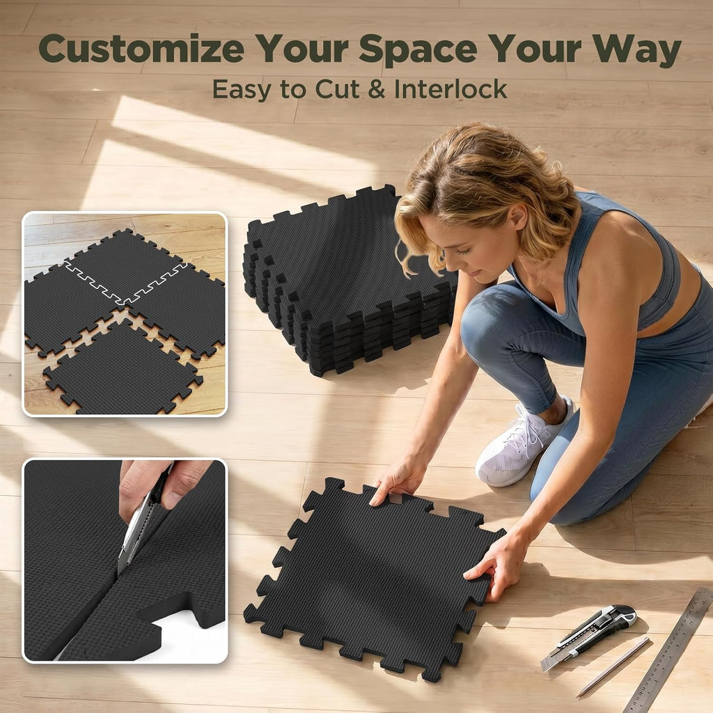 18 PCS Gym Floor Mat, EVA Foam Puzzle Gym Mat, High-Density Interlocking Foam Floor Tiles for Home Gym, Play Workout